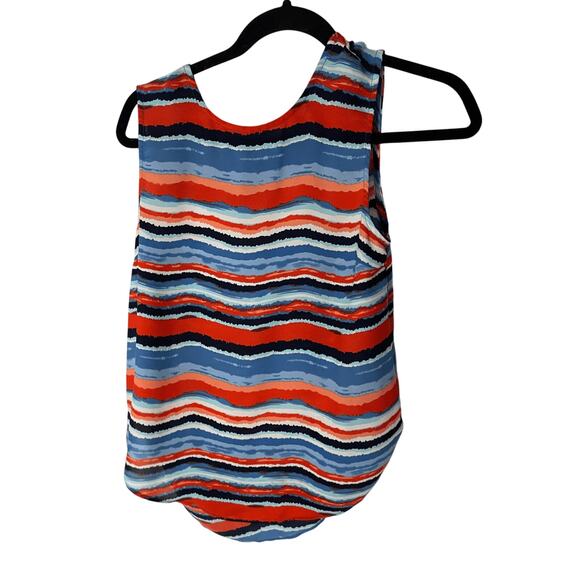 Kenar Women's Tribal Stripe Tank Keyhole Blouse Coastal Art Deco Office Career - Picture 1 of 6